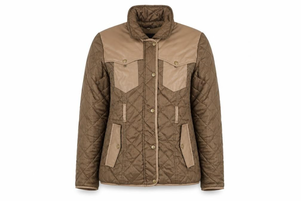 Yoki Women Brown Quilted Faux Leather Trim Jacket L