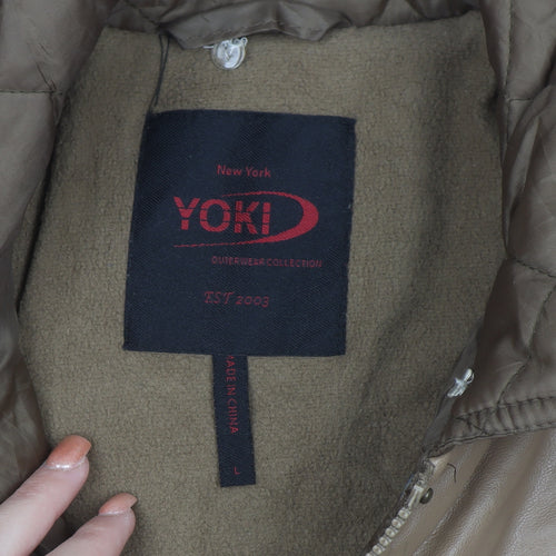 Yoki Women Brown Quilted Faux Leather Trim Jacket L