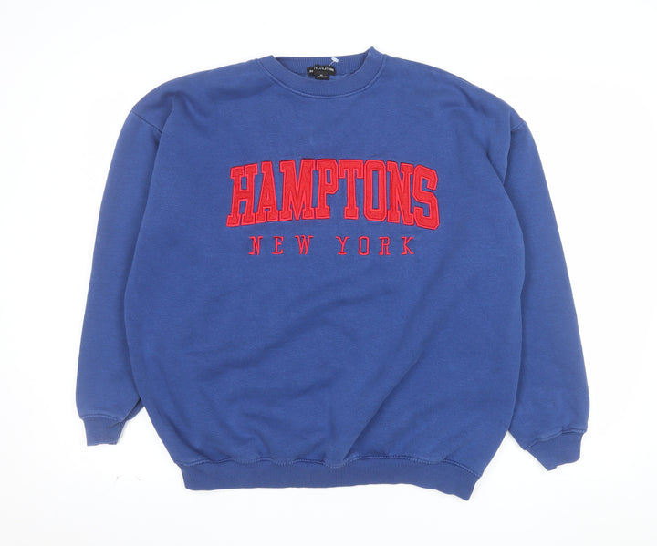 PrettyLittleThing Women Blue Hamptons New York Pullover Sweatshirt M