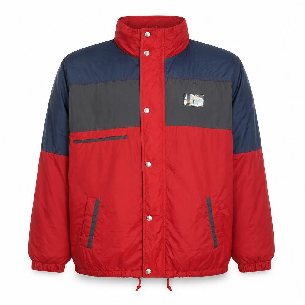 Front view of Brugi Men's Red & Grey Colour Block Puffer Jacket L Regular Fit
