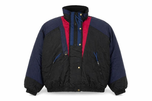Front view of New Face Men’s Black 90s Puffer Jacket L Hooded Winter Coat