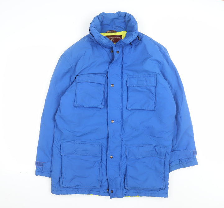 Chaps Ralph Lauren Men's Blue Puffer Jacket S Winter Nylon Mid-Length