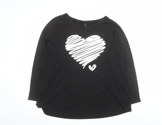 Rainbow Women’s Black Long Sleeve Heart Print T-Shirt Size 20