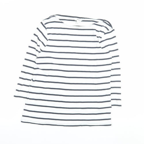 Marks and Spencer Women’s White Striped 3/4 Sleeve Cotton T-Shirt Size 14