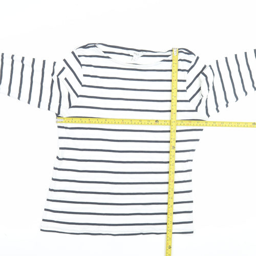 Marks and Spencer Women’s White Striped 3/4 Sleeve Cotton T-Shirt Size 14