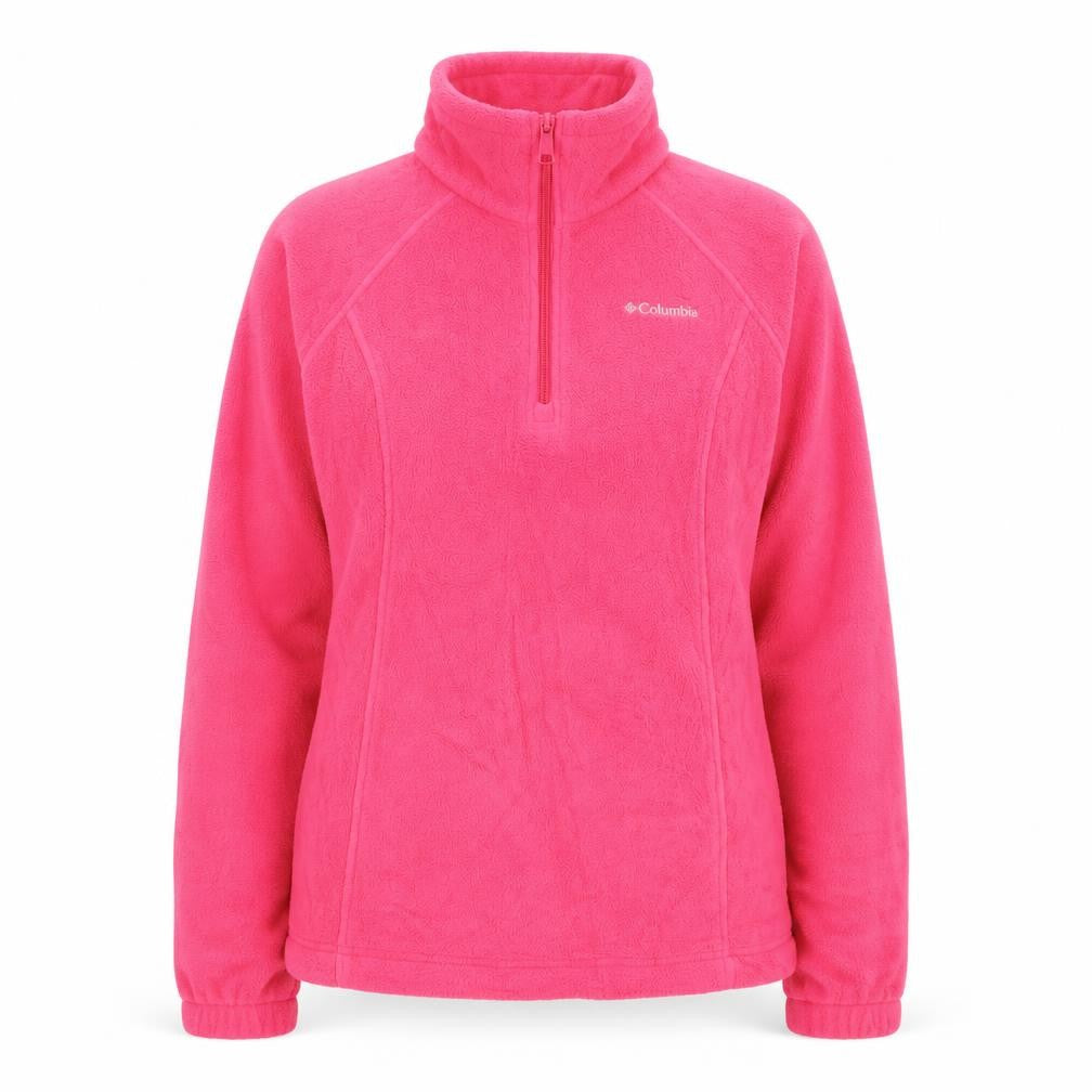 Front view of Columbia Women’s Pink 1/4 Zip Fleece Pullover Small Warm Lightweight
