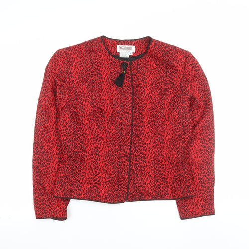 Maggy London Womens Red Animal Print Silk Jacket Size 12