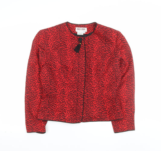 Maggy London Womens Red Animal Print Silk Jacket Size 12