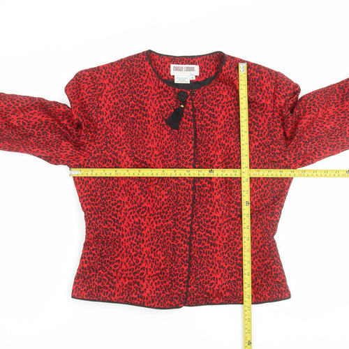Maggy London Womens Red Animal Print Silk Jacket Size 12