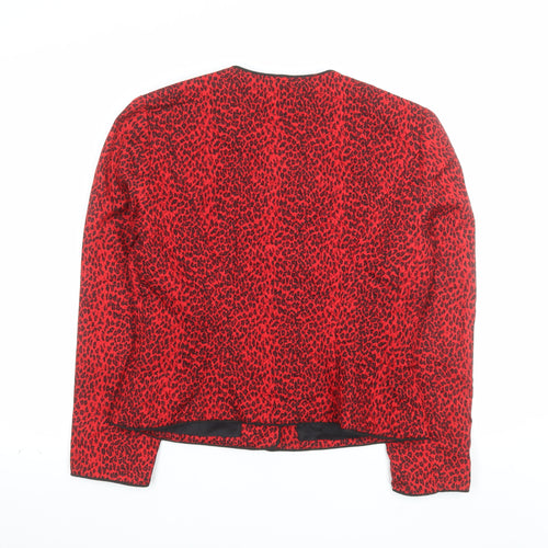 Maggy London Womens Red Animal Print Silk Jacket Size 12