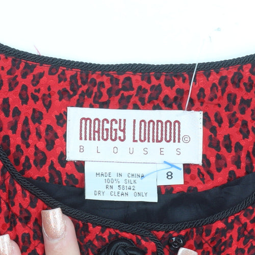 Maggy London Womens Red Animal Print Silk Jacket Size 12