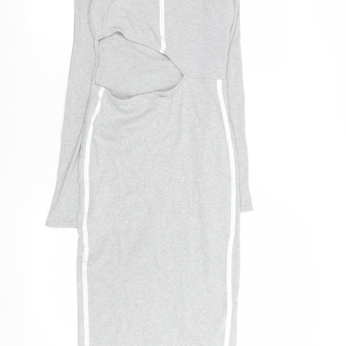 PrettyLittleThing Women’s Grey Long Sleeve Stretch Bodycon Midi Dress Size 12