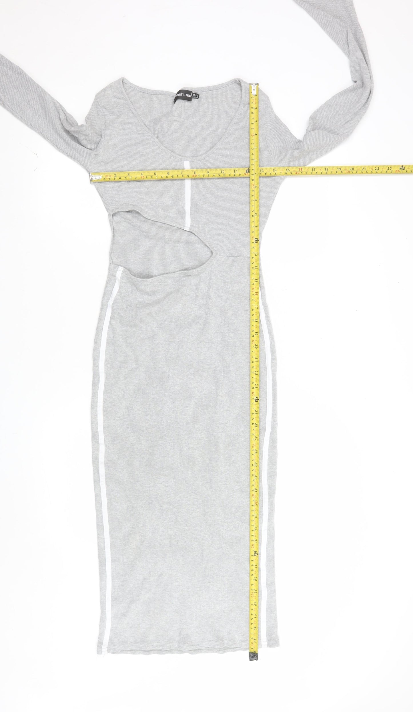 PrettyLittleThing Women’s Grey Long Sleeve Stretch Bodycon Midi Dress Size 12
