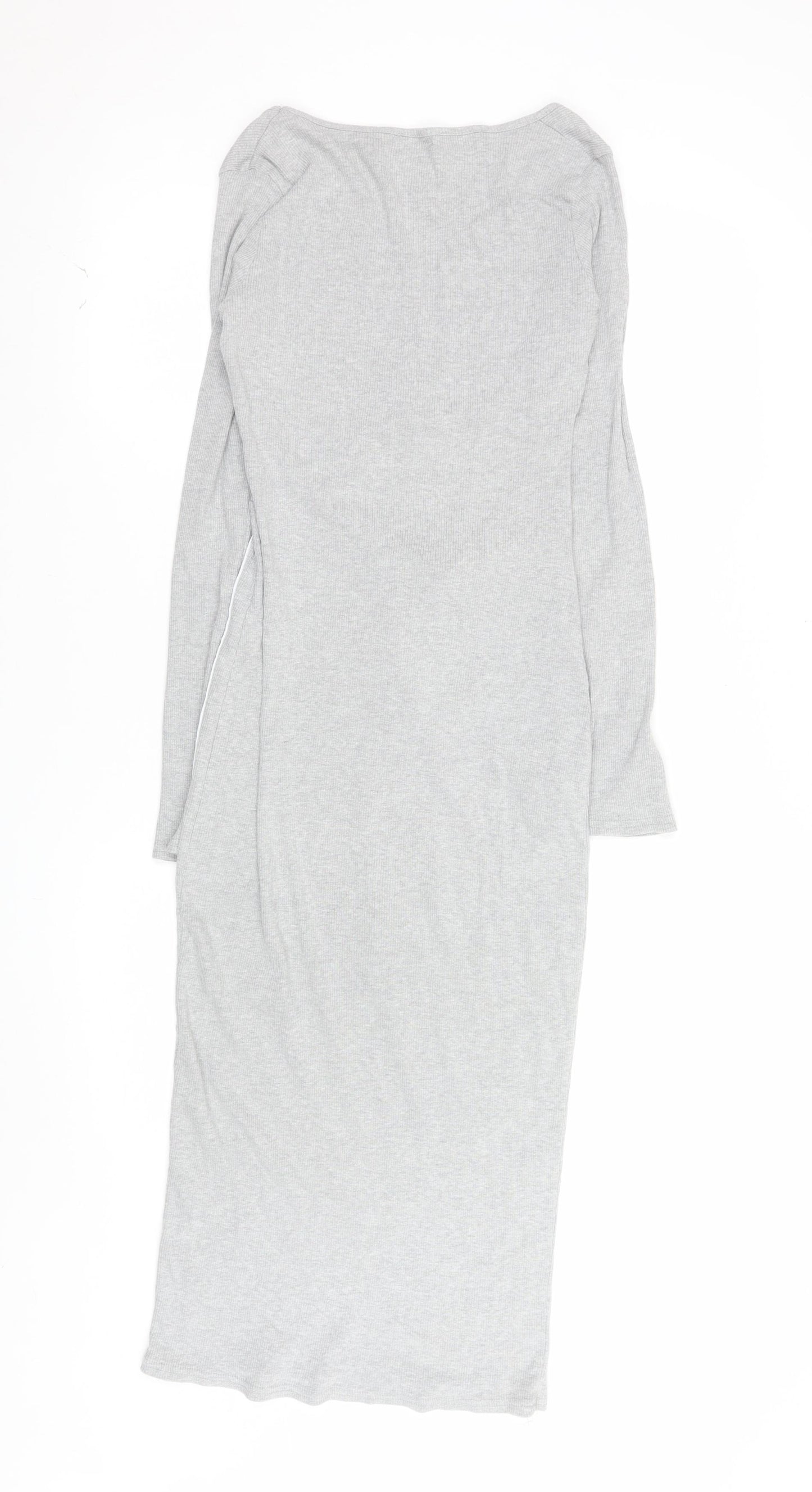 PrettyLittleThing Women’s Grey Long Sleeve Stretch Bodycon Midi Dress Size 12
