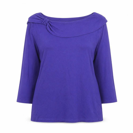Front view of Kaliko Women's Purple Boat Neck 3/4 Sleeve Tunic Blouse, size 12