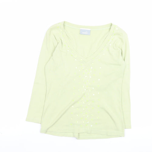 Wallis Womens Green Cotton V-Neck Beaded Jumper Size 12