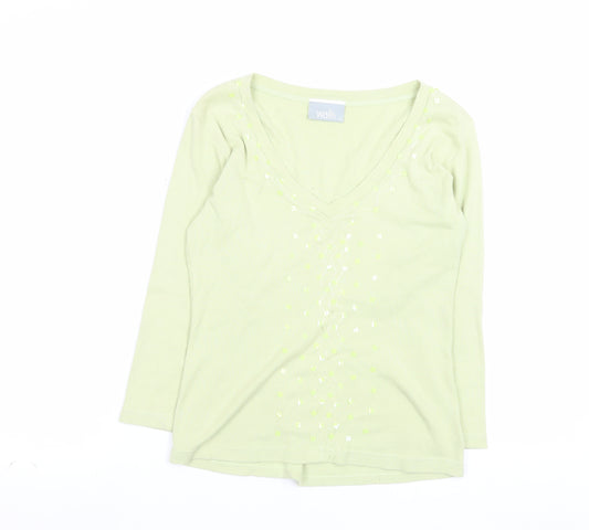 Wallis Womens Green Cotton V-Neck Beaded Jumper Size 12