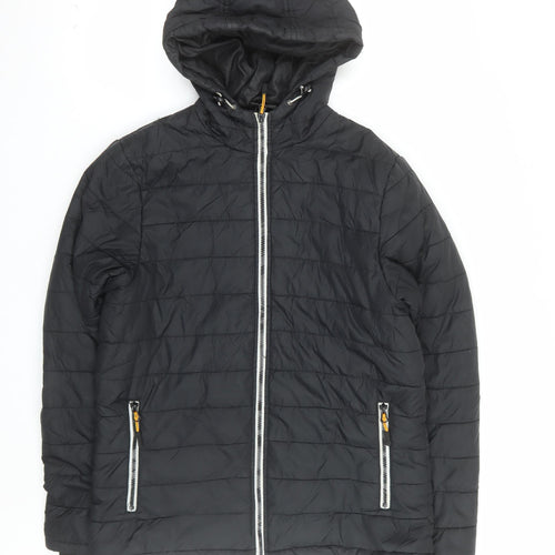 Bluewear Men's Black Hooded Puffer Jacket Size M Lined Zip Pockets