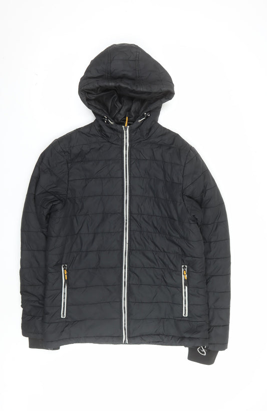 Bluewear Men's Black Hooded Puffer Jacket Size M Lined Zip Pockets