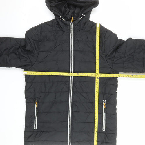 Bluewear Men's Black Hooded Puffer Jacket Size M Lined Zip Pockets