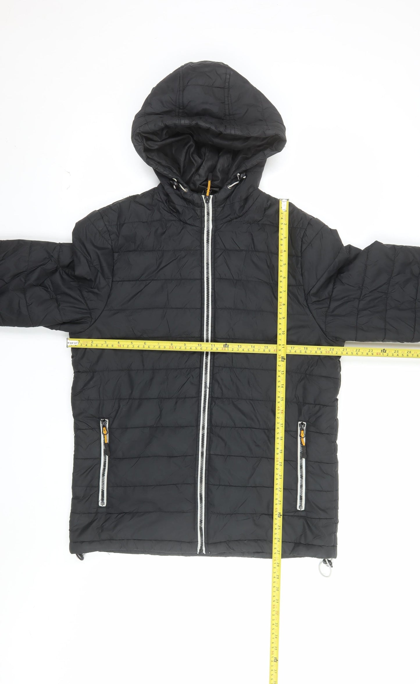 Bluewear Men's Black Hooded Puffer Jacket Size M Lined Zip Pockets