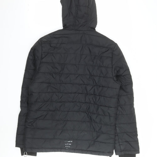 Bluewear Men's Black Hooded Puffer Jacket Size M Lined Zip Pockets