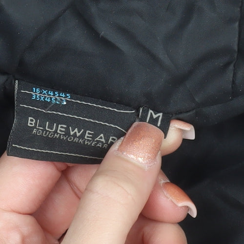 Bluewear Men's Black Hooded Puffer Jacket Size M Lined Zip Pockets