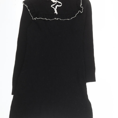 Zara Women’s Black Knit Jumper Dress Small Ruffle High Neck