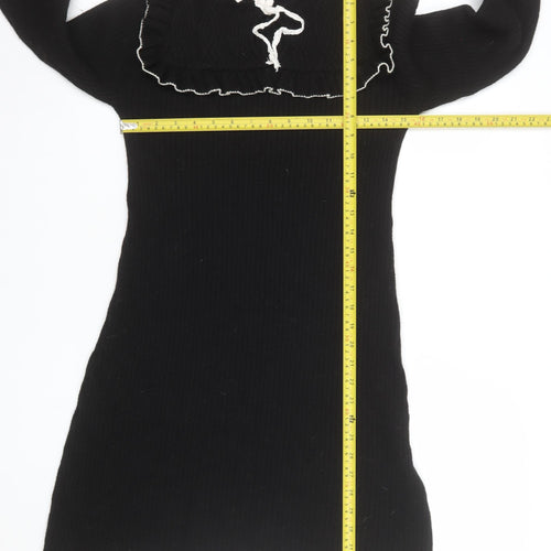 Zara Women’s Black Knit Jumper Dress Small Ruffle High Neck