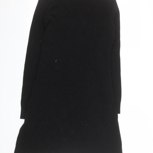 Zara Women’s Black Knit Jumper Dress Small Ruffle High Neck