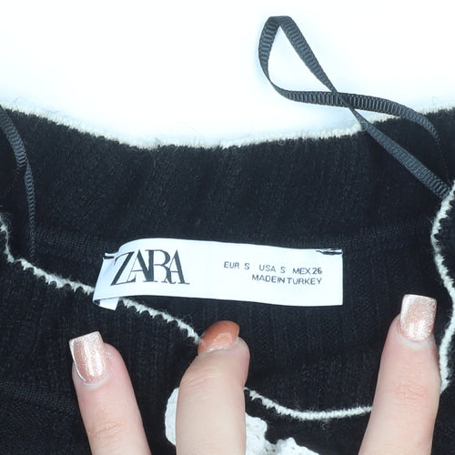 Zara Women’s Black Knit Jumper Dress Small Ruffle High Neck