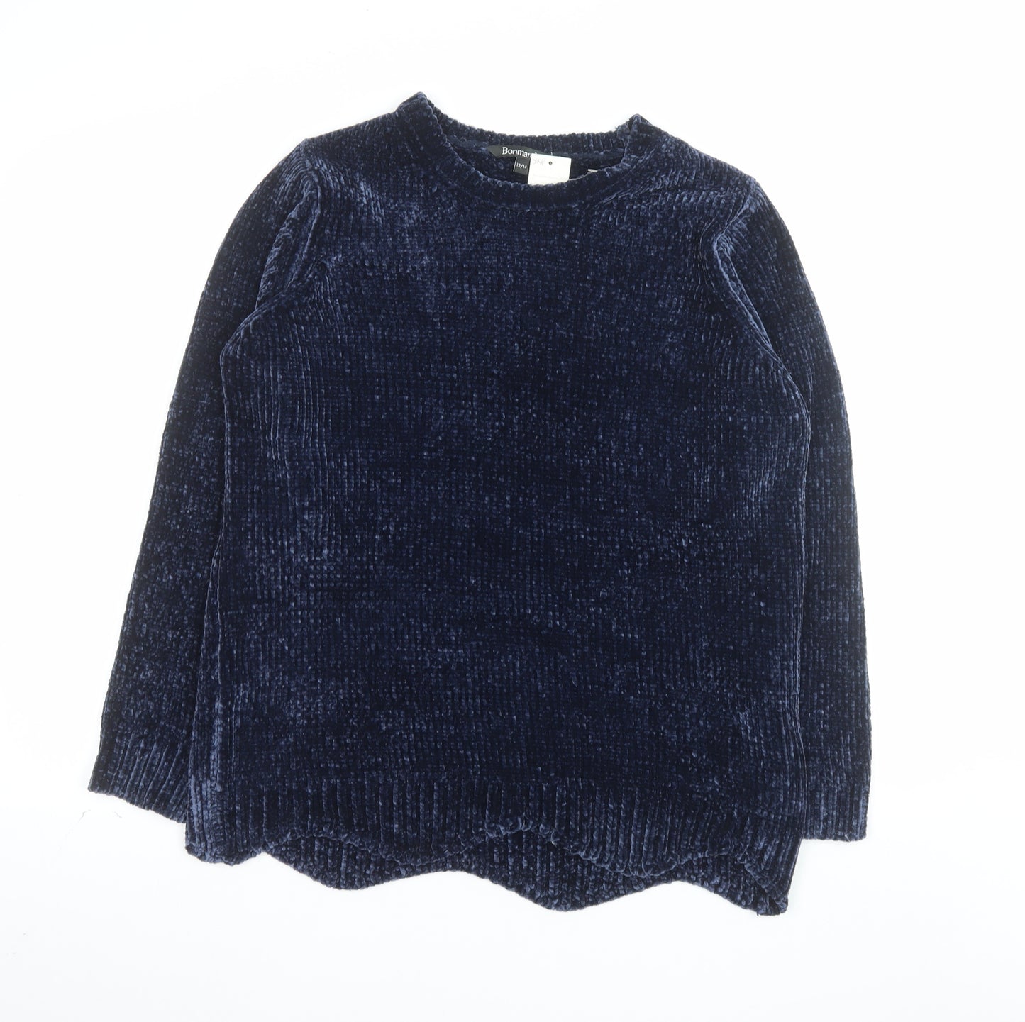 Bonmarché Women Blue Velvet Long Sleeve Pullover Jumper Size 12