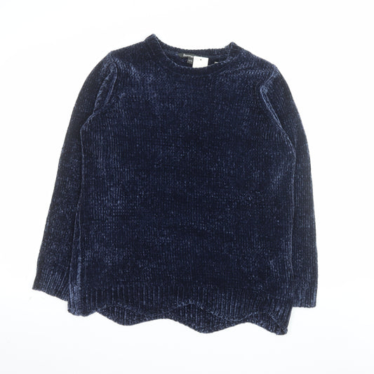 Bonmarché Women Blue Velvet Long Sleeve Pullover Jumper Size 12