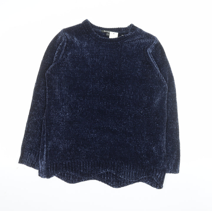 Bonmarché Women Blue Velvet Long Sleeve Pullover Jumper Size 12