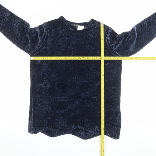 Bonmarché Women Blue Velvet Long Sleeve Pullover Jumper Size 12