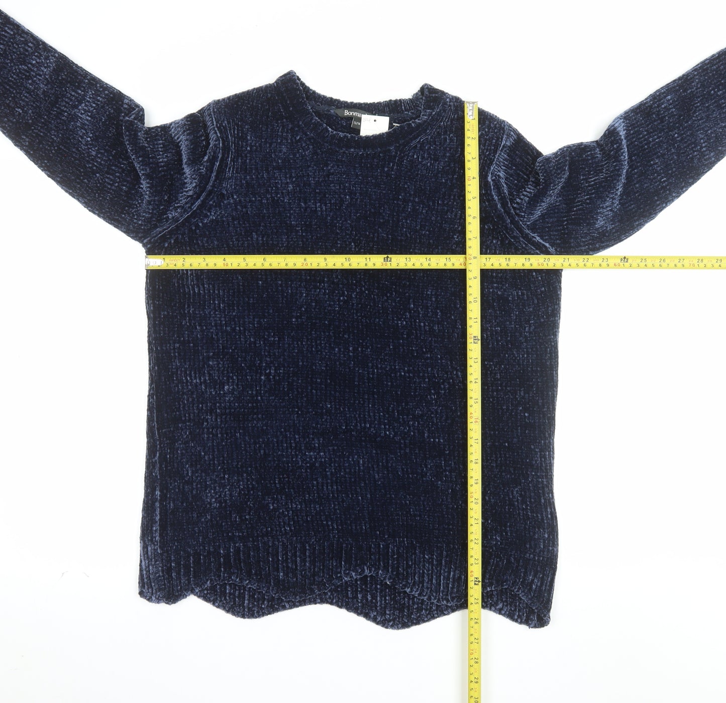 Bonmarché Women Blue Velvet Long Sleeve Pullover Jumper Size 12
