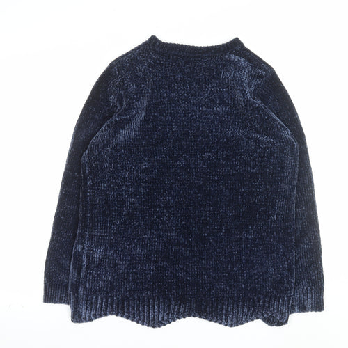 Bonmarché Women Blue Velvet Long Sleeve Pullover Jumper Size 12