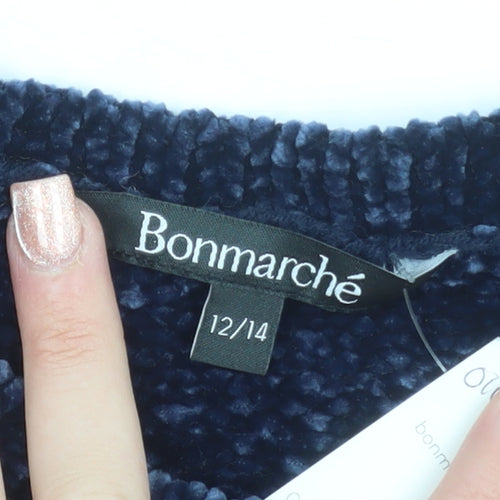 Bonmarché Women Blue Velvet Long Sleeve Pullover Jumper Size 12
