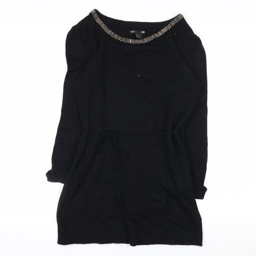 H&M MAMA Black Beaded Boat Neck Knit Tunic Jumper Women's S