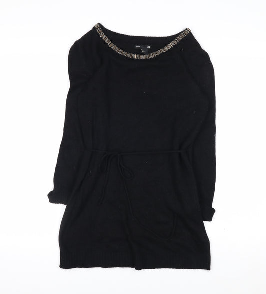 H&M MAMA Black Beaded Boat Neck Knit Tunic Jumper Women's S