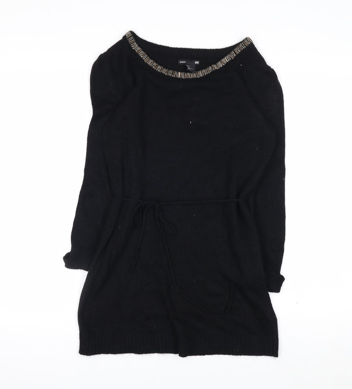H&M MAMA Black Beaded Boat Neck Knit Tunic Jumper Women's S