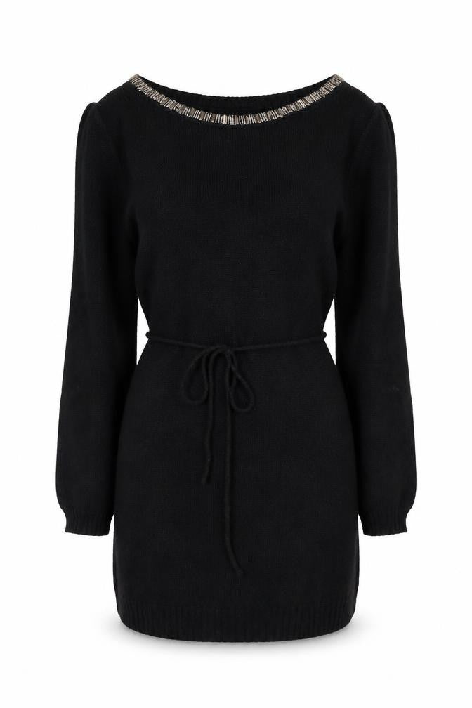 H&M MAMA Black Beaded Boat Neck Knit Tunic Jumper Women's S