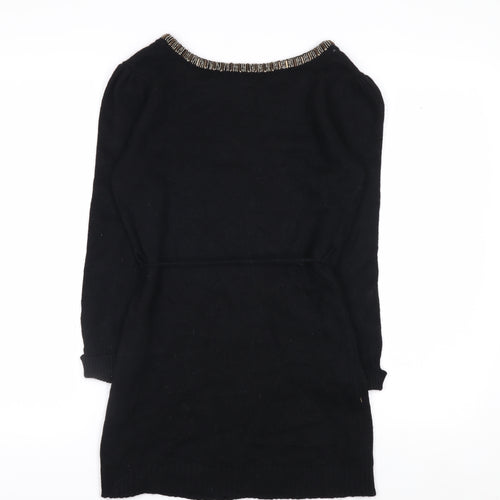 H&M MAMA Black Beaded Boat Neck Knit Tunic Jumper Women's S