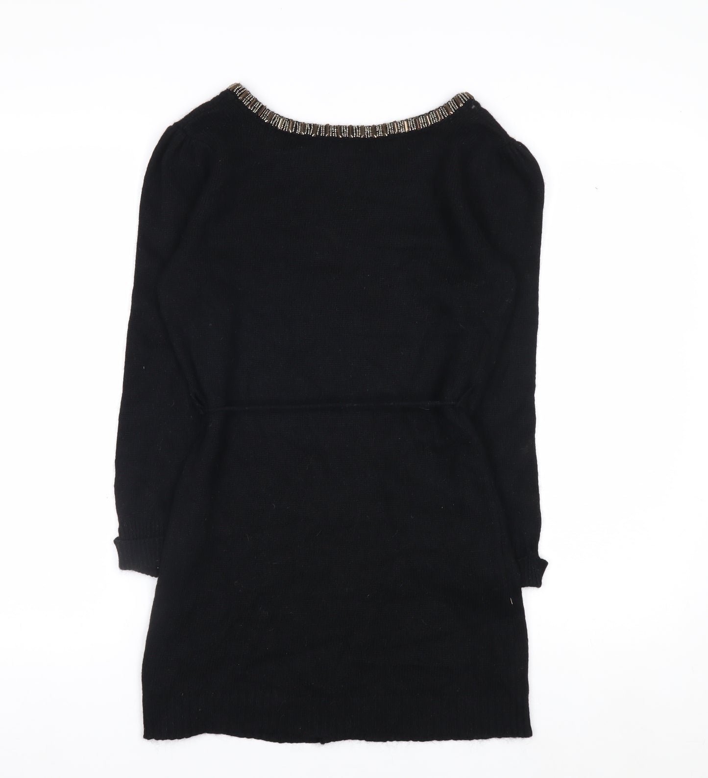 H&M MAMA Black Beaded Boat Neck Knit Tunic Jumper Women's S
