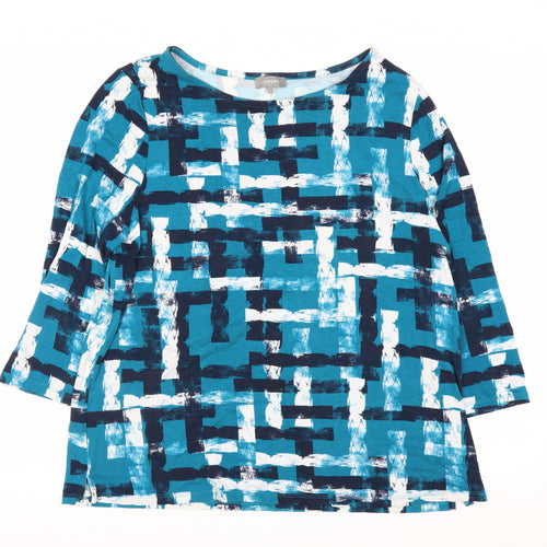 Jaeger Women Blue Geometric Tunic Top L Viscose 3/4 Sleeve