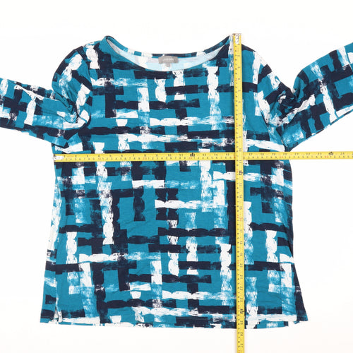 Jaeger Women Blue Geometric Tunic Top L Viscose 3/4 Sleeve
