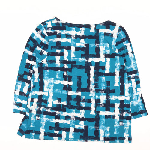 Jaeger Women Blue Geometric Tunic Top L Viscose 3/4 Sleeve