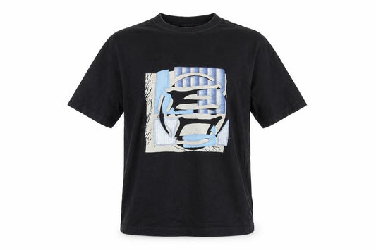 Front view of Etienne Ozaki Men's Black Graphic Print Cotton T-Shirt, size L