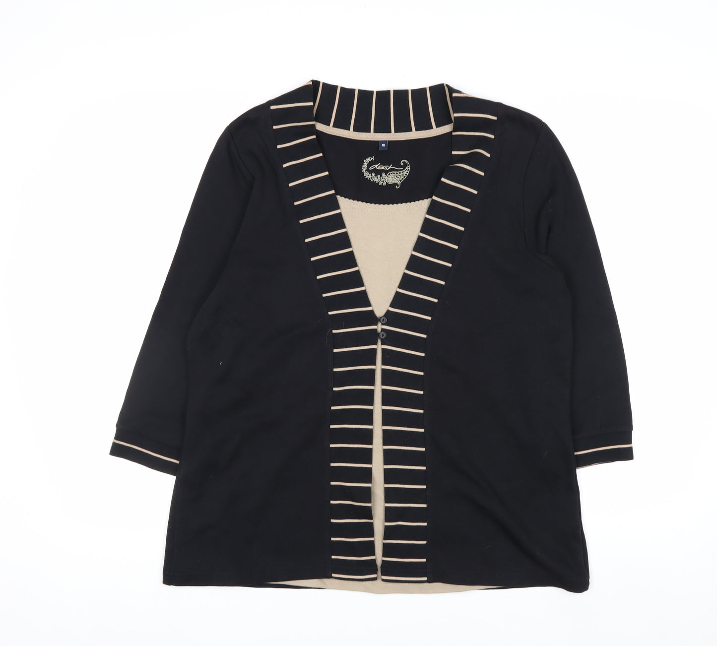 Dash Women’s Black Striped V-Neck Tunic Top Size 16 Cotton Blend