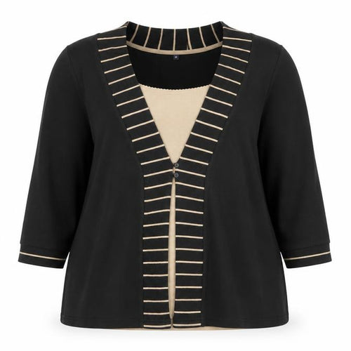Dash Women’s Black Striped V-Neck Tunic Top Size 16 Cotton Blend